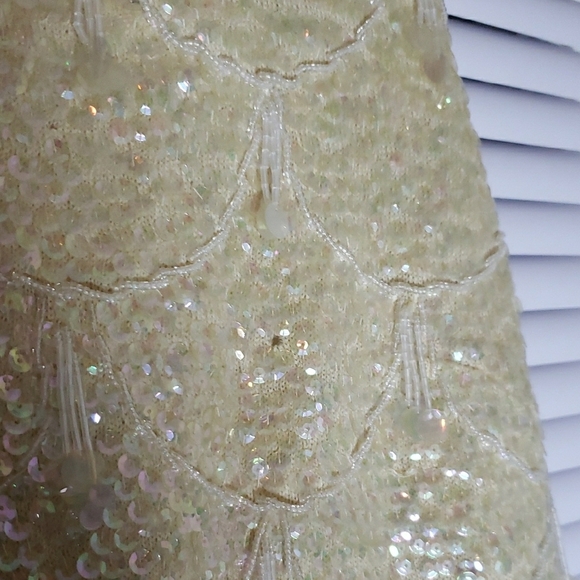 Cream Sequin Embellished Sleeveless Tank Top-1960s - Picture 6 of 13
